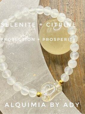 PROSPERITY🤍 Selenite Bracelet with Citrine Focal & Gold Accents - White & Gold